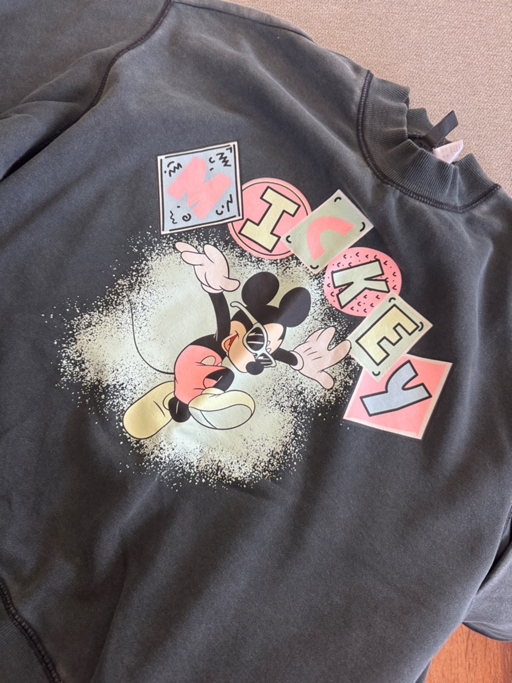 Disney Kids Mickey Graphic Sweatshirt - Charcoal with Pink & Cream